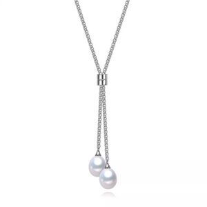 Sterling Silver Dual White Freshwater Pearl Drop Necklace